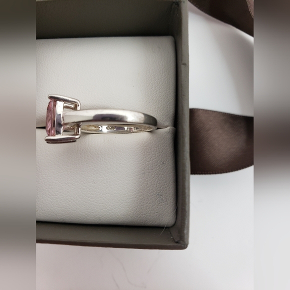 .925 Sterling Silver - Pink Zirconia Cubic Rectangle Ring - Picture 8 of 12